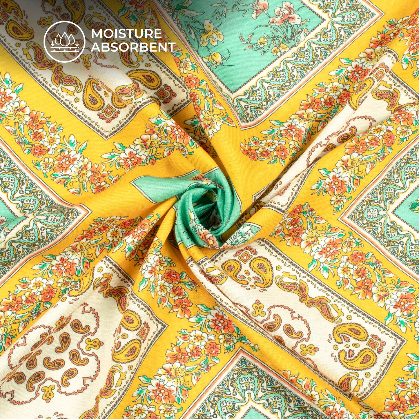 Retro Indian Traditonal Floral Digital Print Viscose Rayon Fabric (Width 58 Inches)
