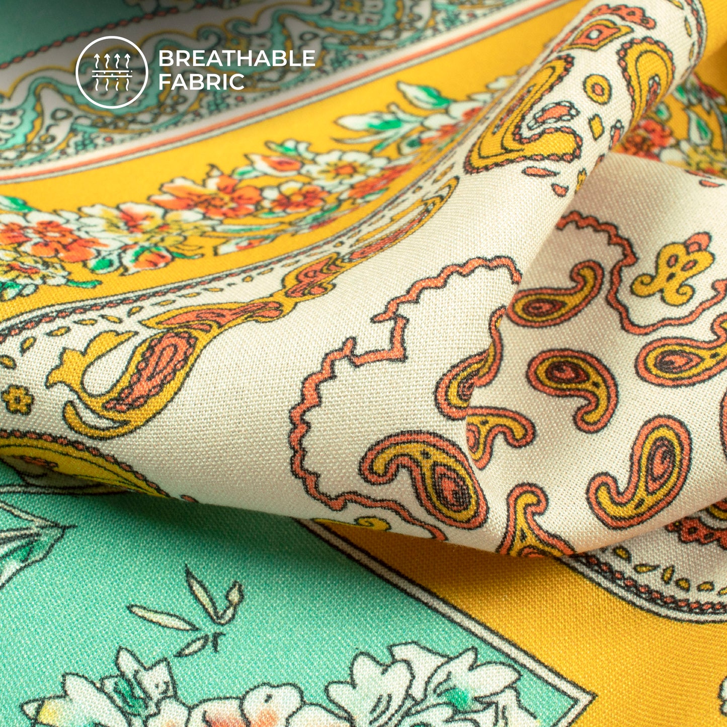 Retro Indian Traditonal Floral Digital Print Viscose Rayon Fabric (Width 58 Inches)