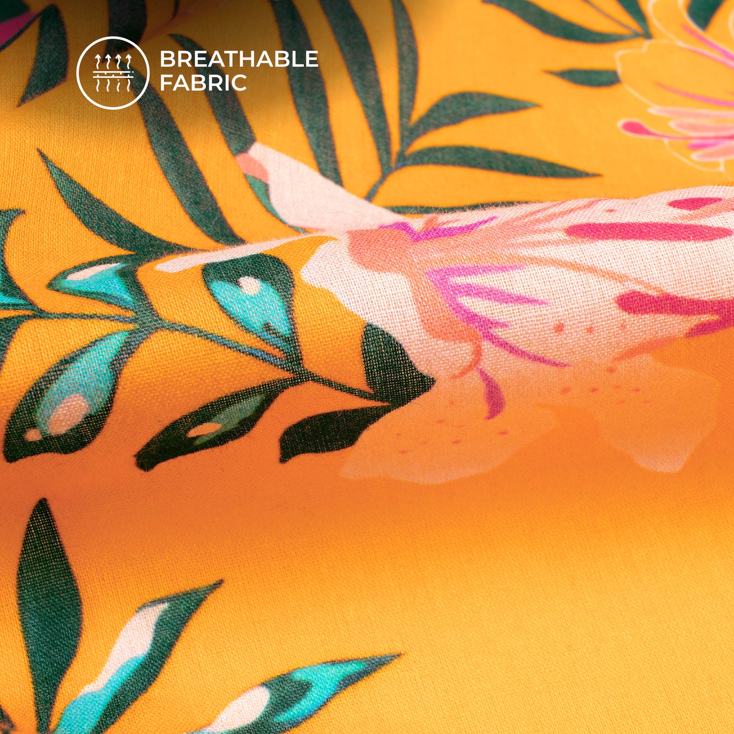 Royal Yellow Hibiscus Floral Digital Print Pure Cotton Mulmul Fabric