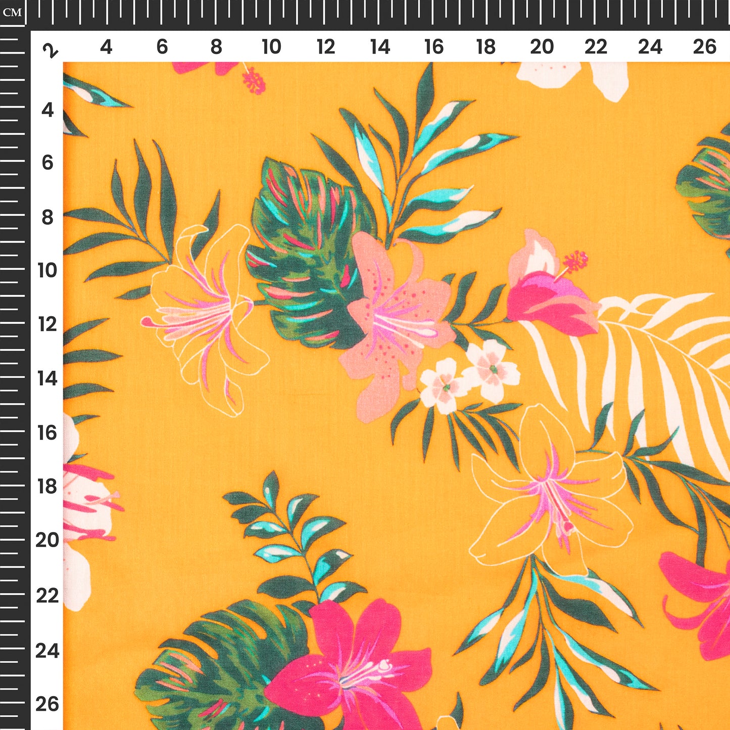 Royal Yellow Hibiscus Floral Digital Print Pure Cotton Mulmul Fabric
