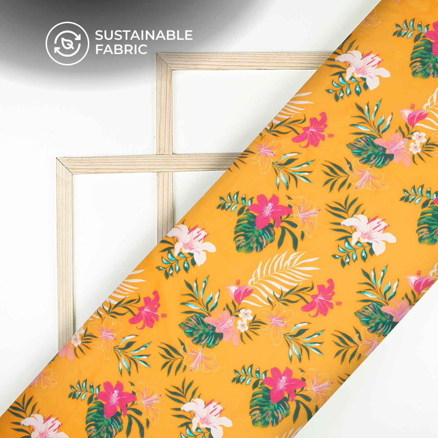 Royal Yellow Hibiscus Floral Digital Print Pure Cotton Mulmul Fabric
