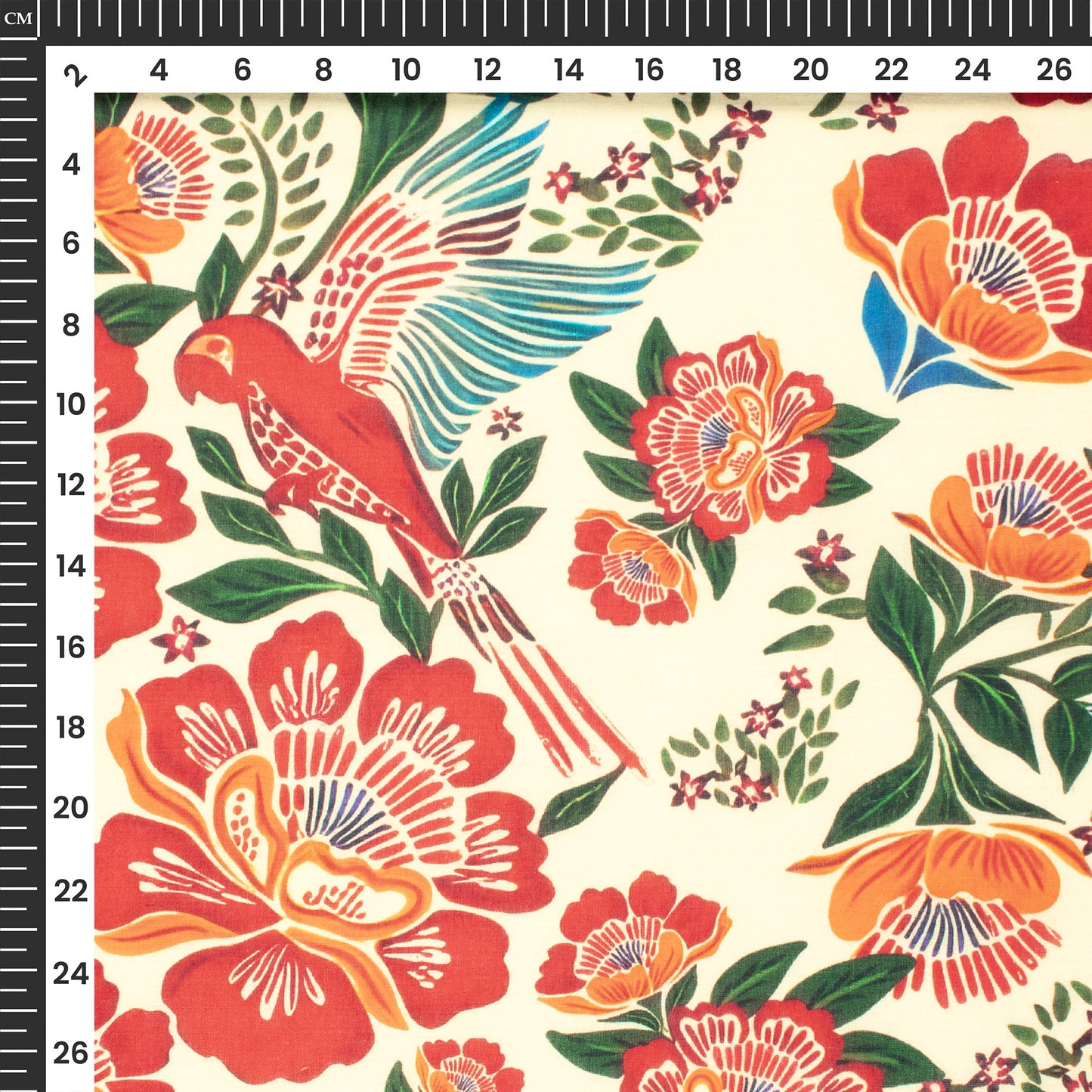 Seamless Birtd And Floral Digital Print Pure Cotton Mulmul Fabric