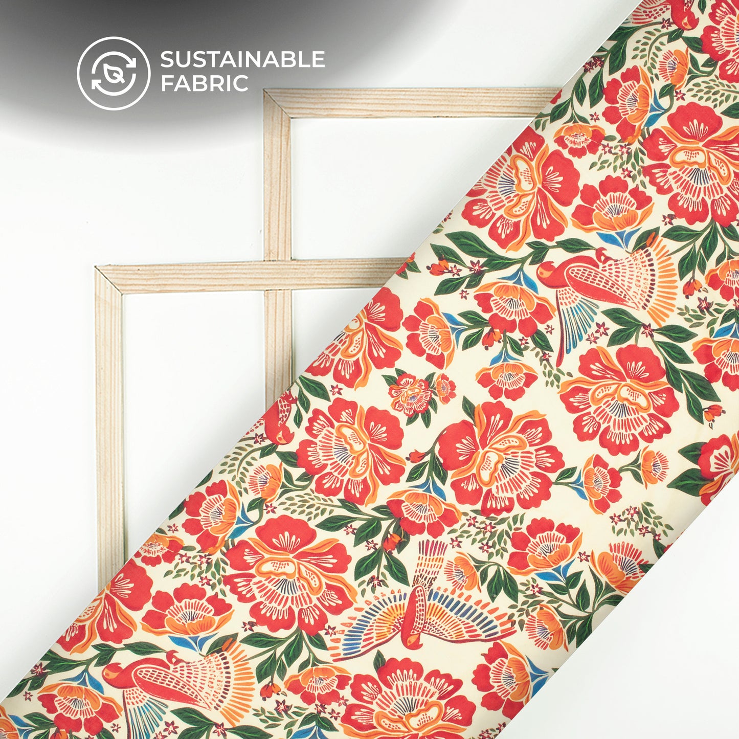 Seamless Birtd And Floral Digital Print Pure Cotton Mulmul Fabric