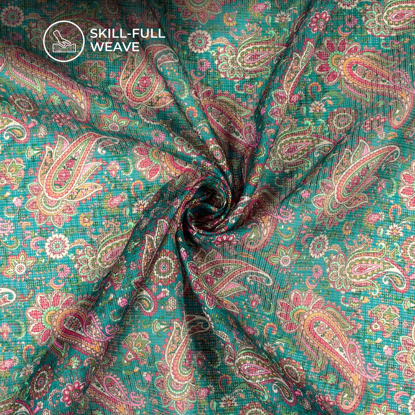 Pine Green Paisley Digital Print Kota Doria Fabric