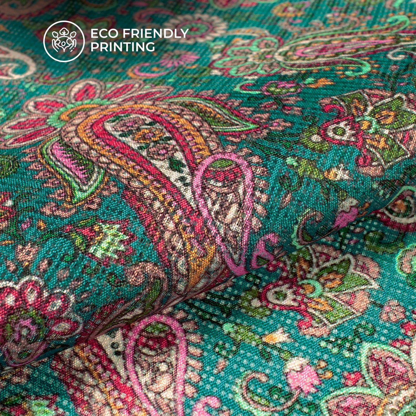Pine Green Paisley Digital Print Kota Doria Fabric