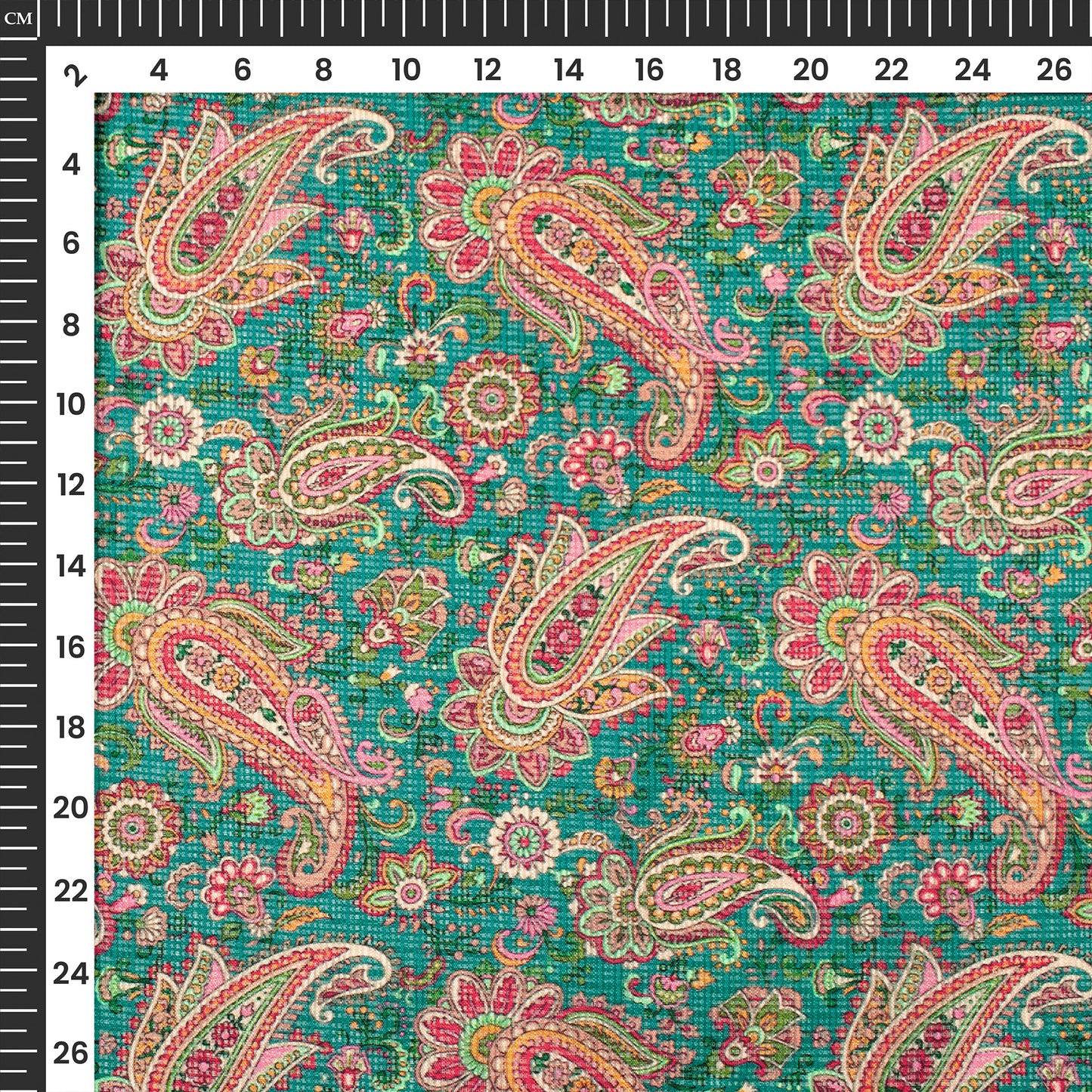 Pine Green Paisley Digital Print Kota Doria Fabric