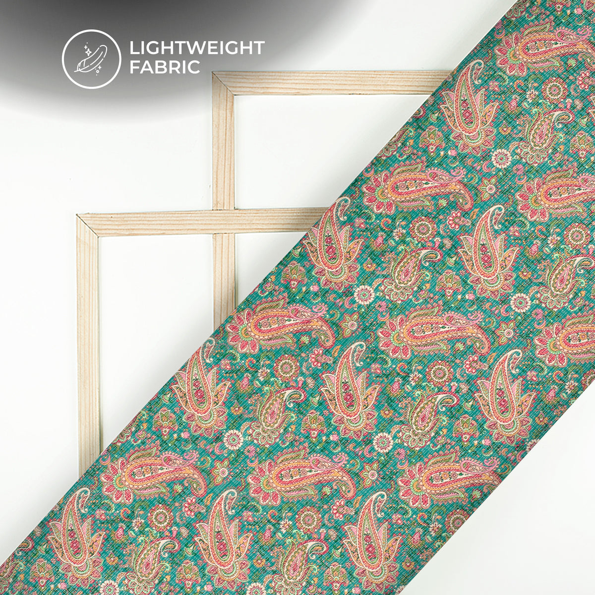 Pine Green Paisley Digital Print Kota Doria Fabric