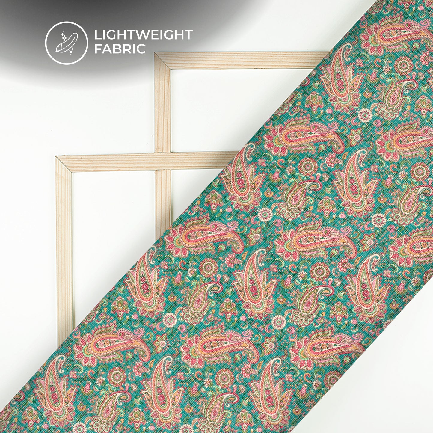 Pine Green Paisley Digital Print Kota Doria Fabric
