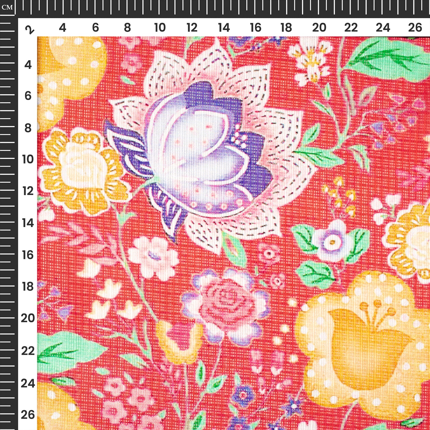 Crimson Red Floral Digital Print Kota Doria Fabric