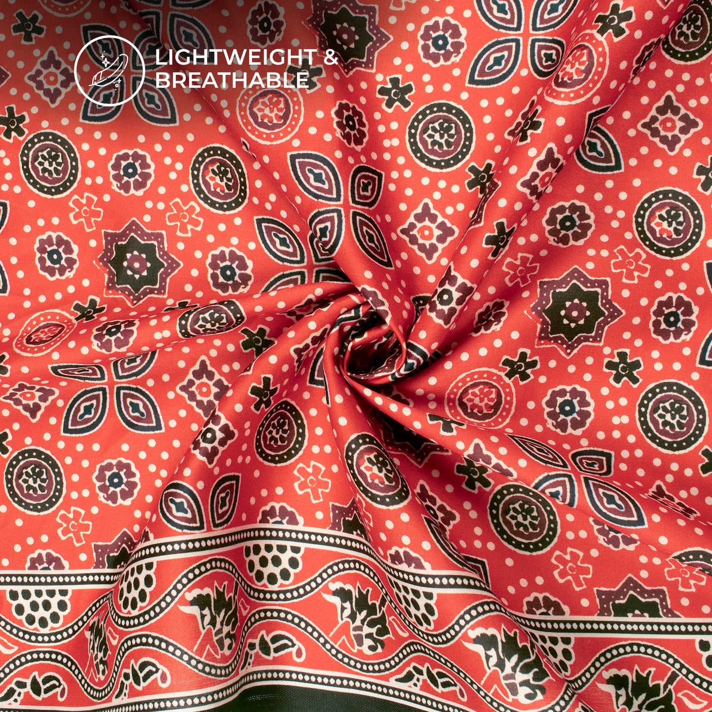 Candy Red Ajarakh Inspierd Digital Print Poly Glazed Cotton Fabric