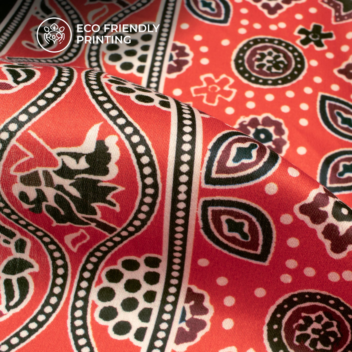 Candy Red Ajarakh Inspierd Digital Print Poly Glazed Cotton Fabric
