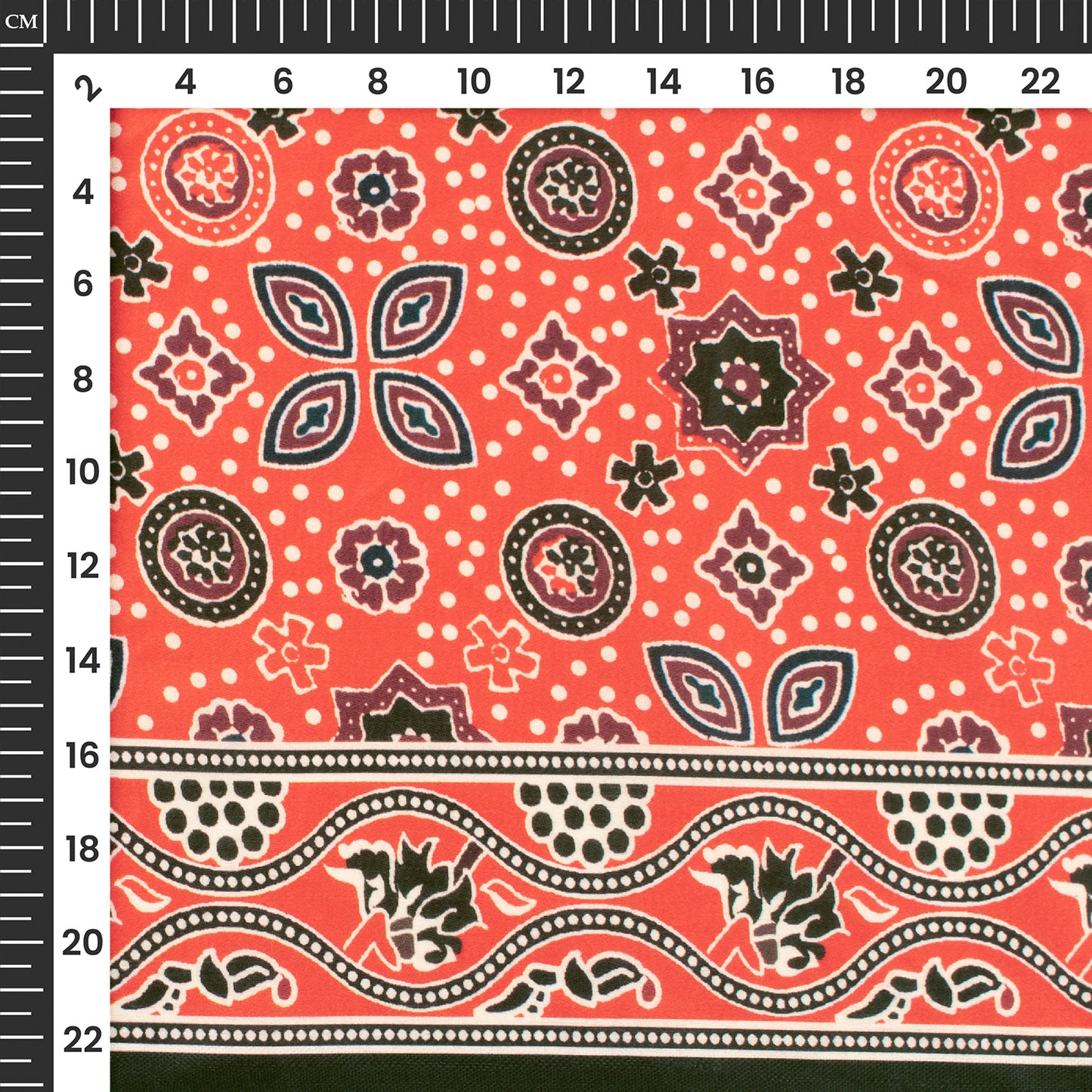 Candy Red Ajarakh Inspierd Digital Print Poly Glazed Cotton Fabric