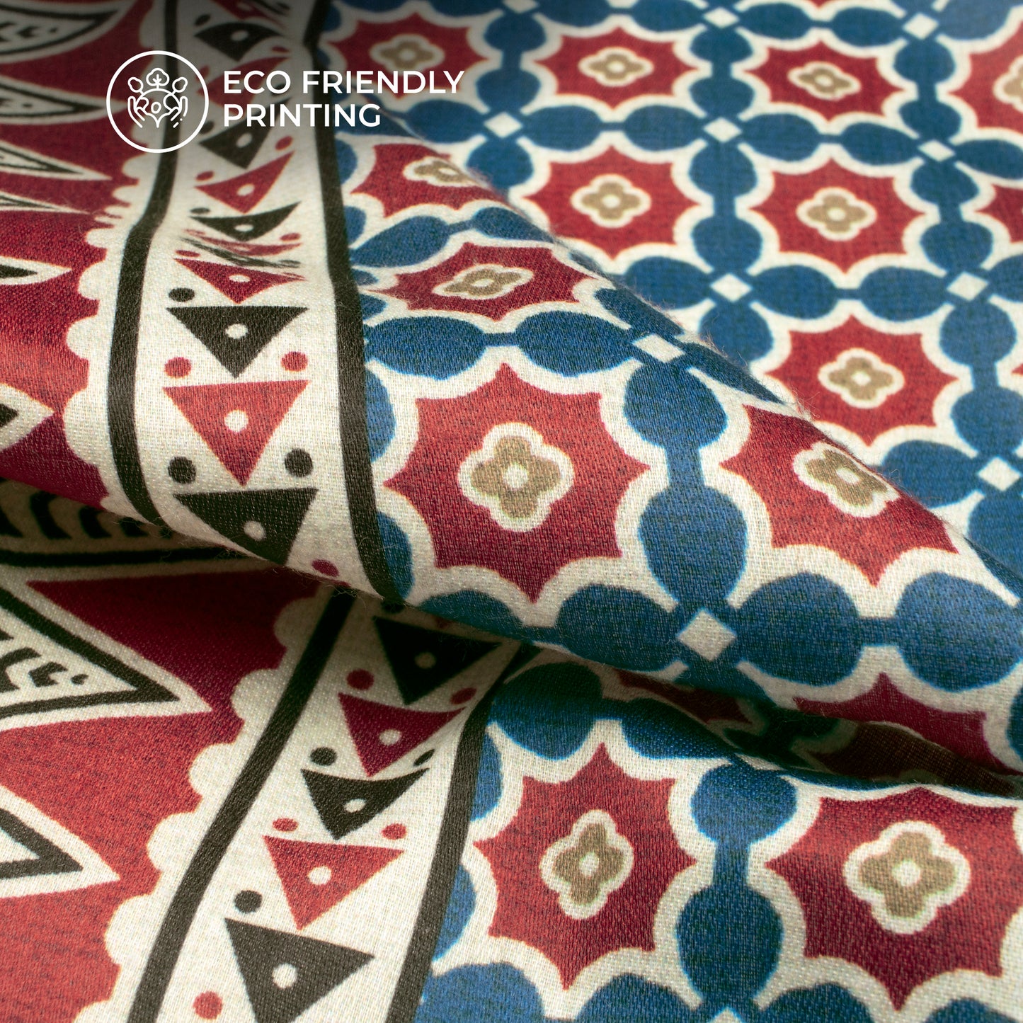 Navy Blue Ajarakh Inspierd Digital Print Poly Glazed Cotton Fabric