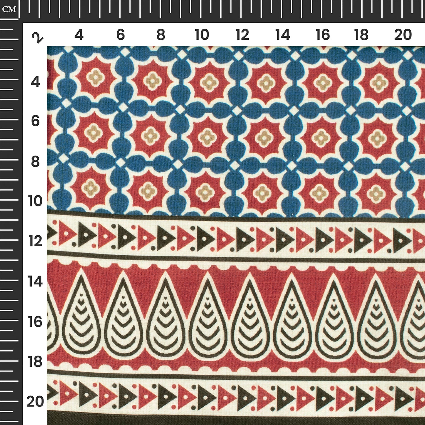 Navy Blue Ajarakh Inspierd Digital Print Poly Glazed Cotton Fabric
