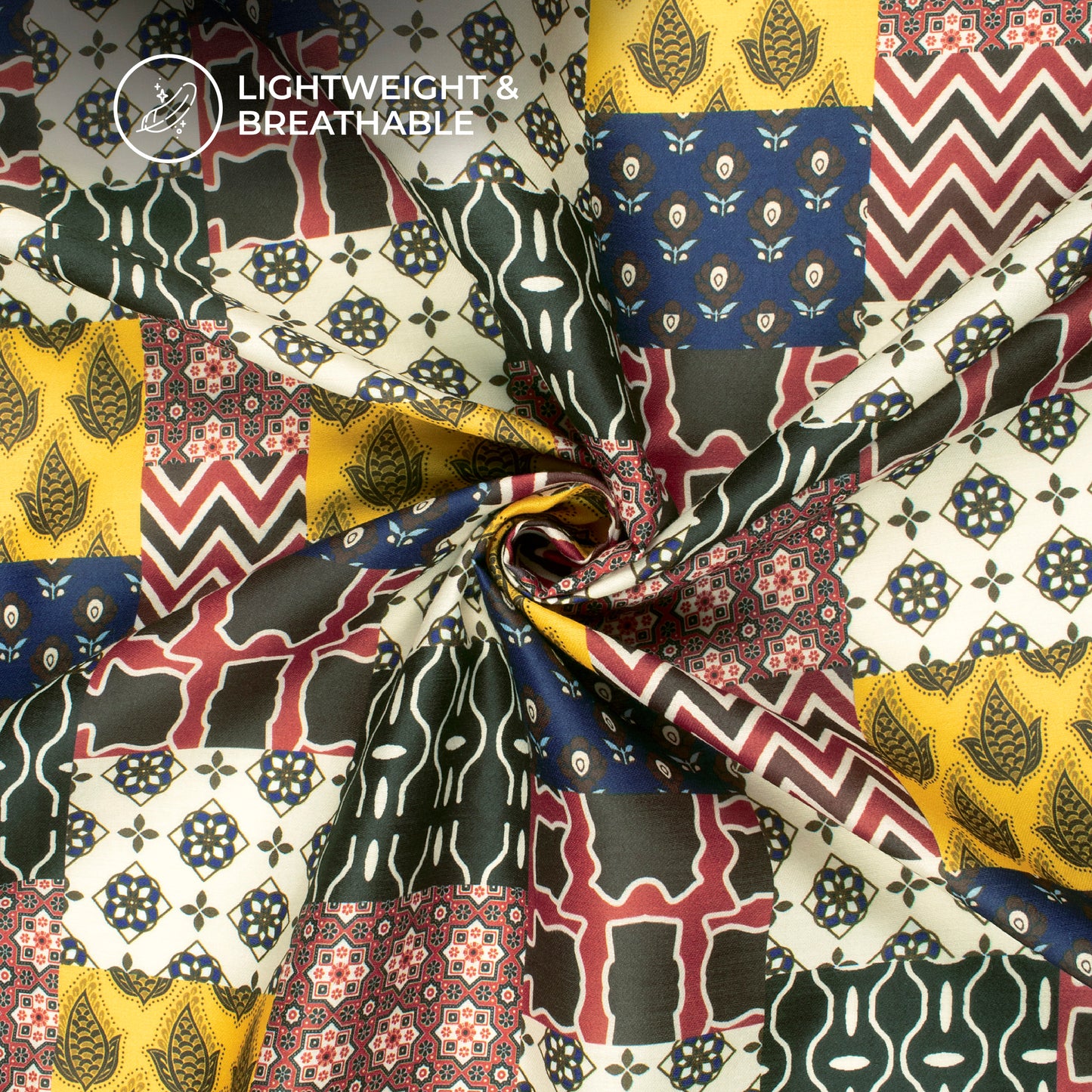 Geometrical Ajarakh Inspierd Digital Print Poly Glazed Cotton Fabric