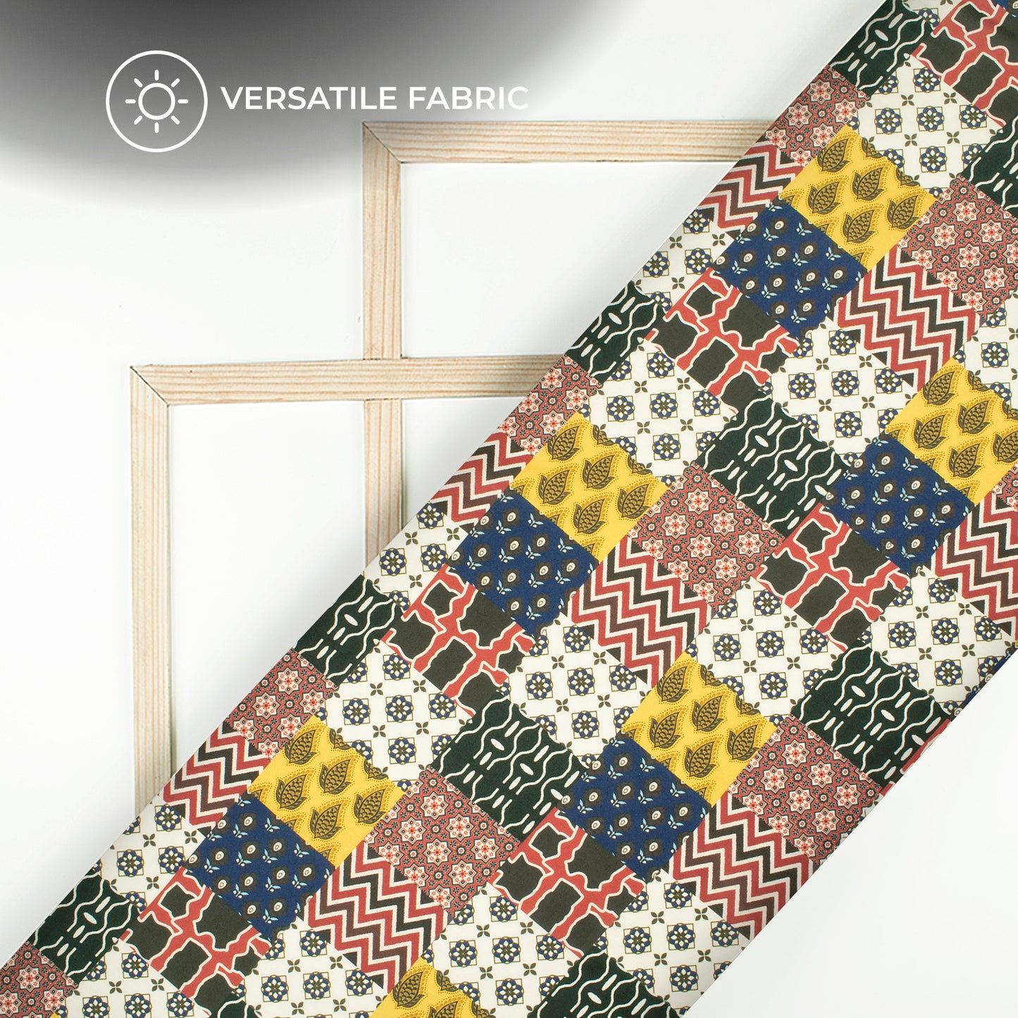 Geometrical Ajarakh Inspierd Digital Print Poly Glazed Cotton Fabric