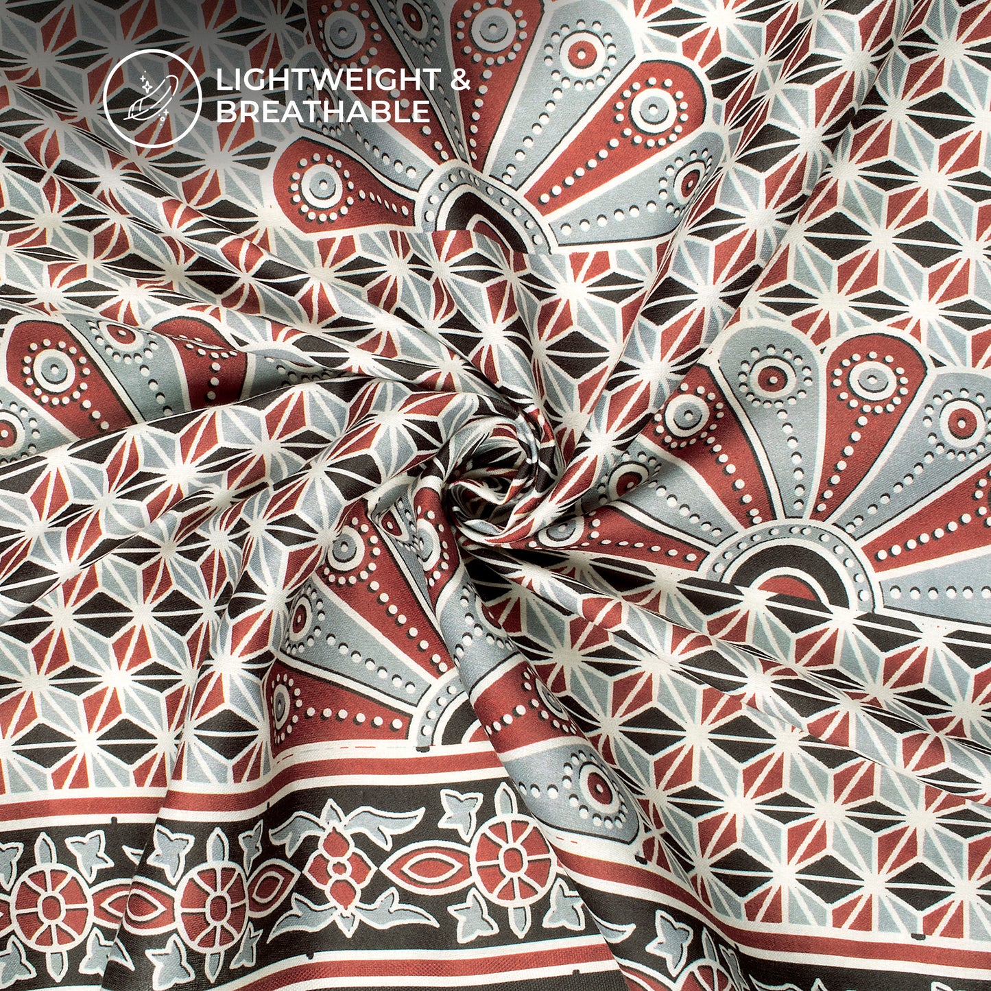 Maroon And Grey Ajarakh Inspierd Digital Print Poly Glazed Cotton Fabric