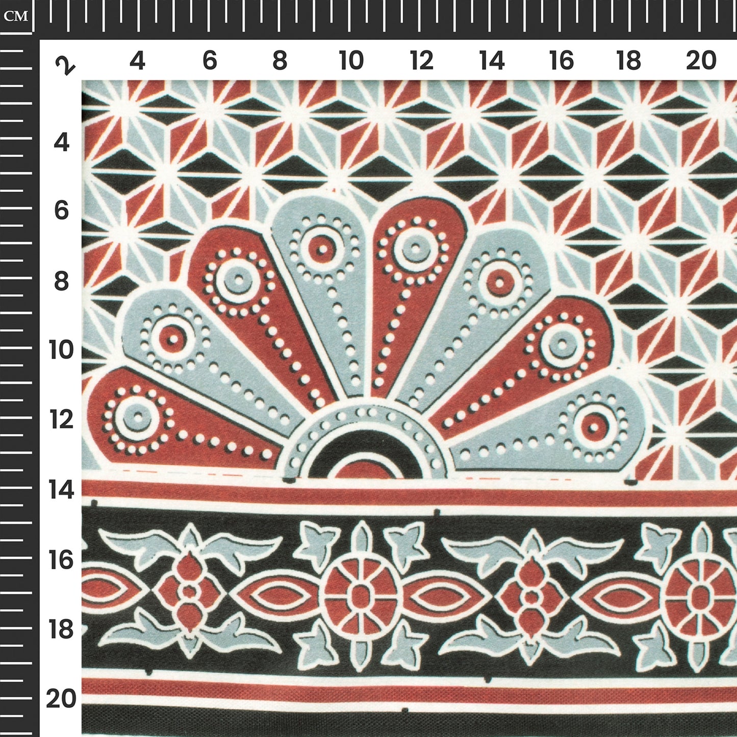 Maroon And Grey Ajarakh Inspierd Digital Print Poly Glazed Cotton Fabric