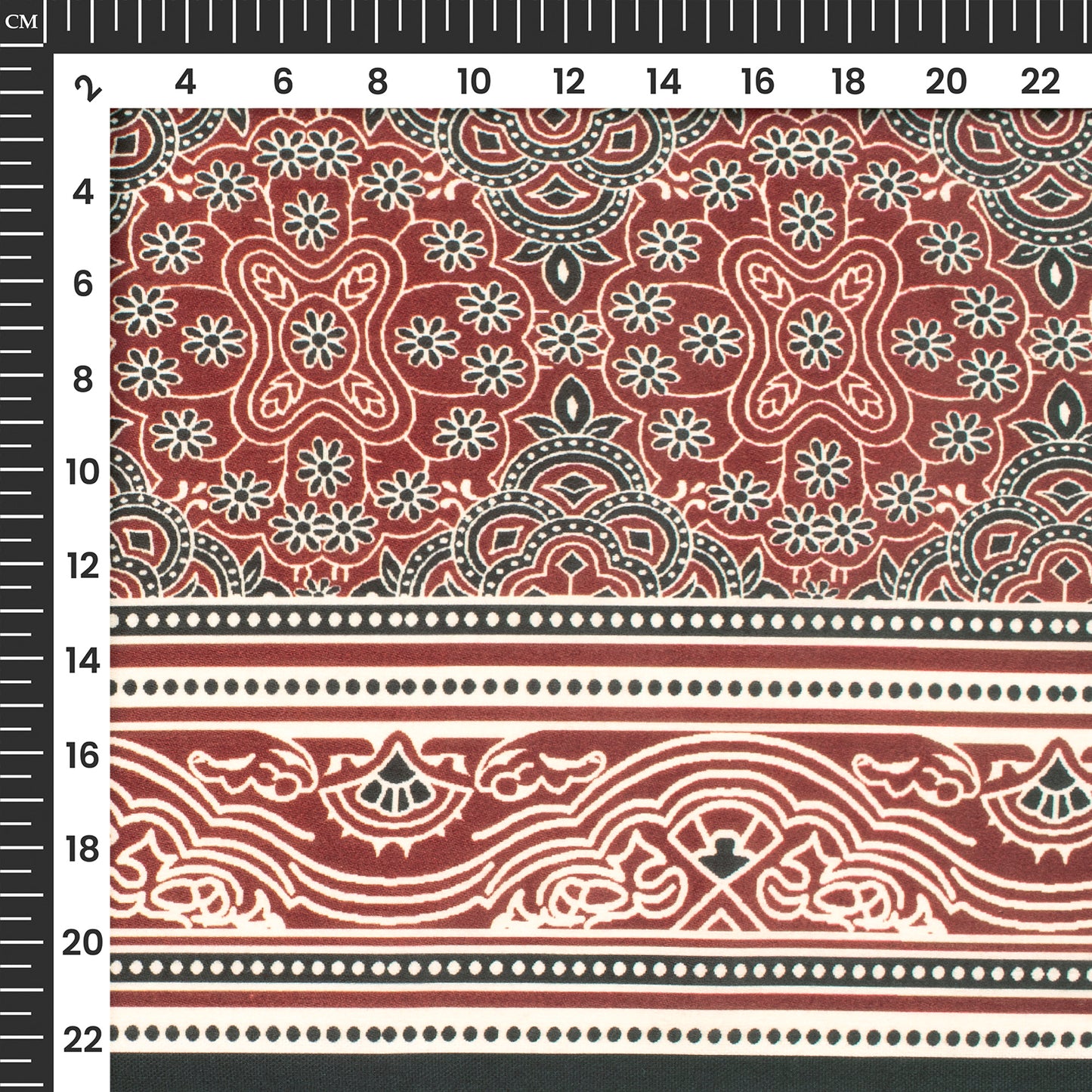 Maroon And Black Ajarakh Inspierd Digital Print Poly Glazed Cotton Fabric