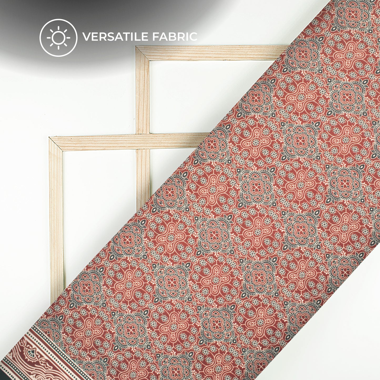 Maroon And Black Ajarakh Inspierd Digital Print Poly Glazed Cotton Fabric