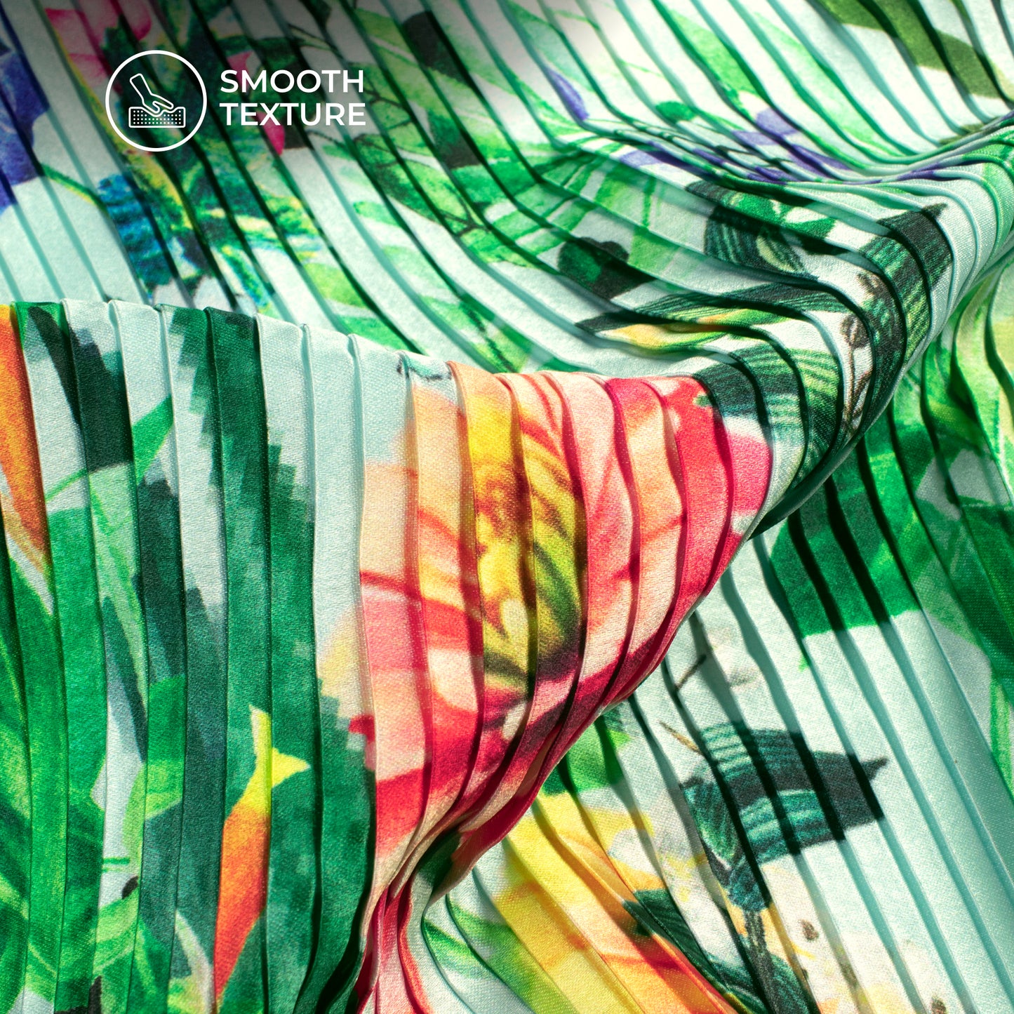 Mint Green Floral Digital Print Japan Satin Pleated Fabric
