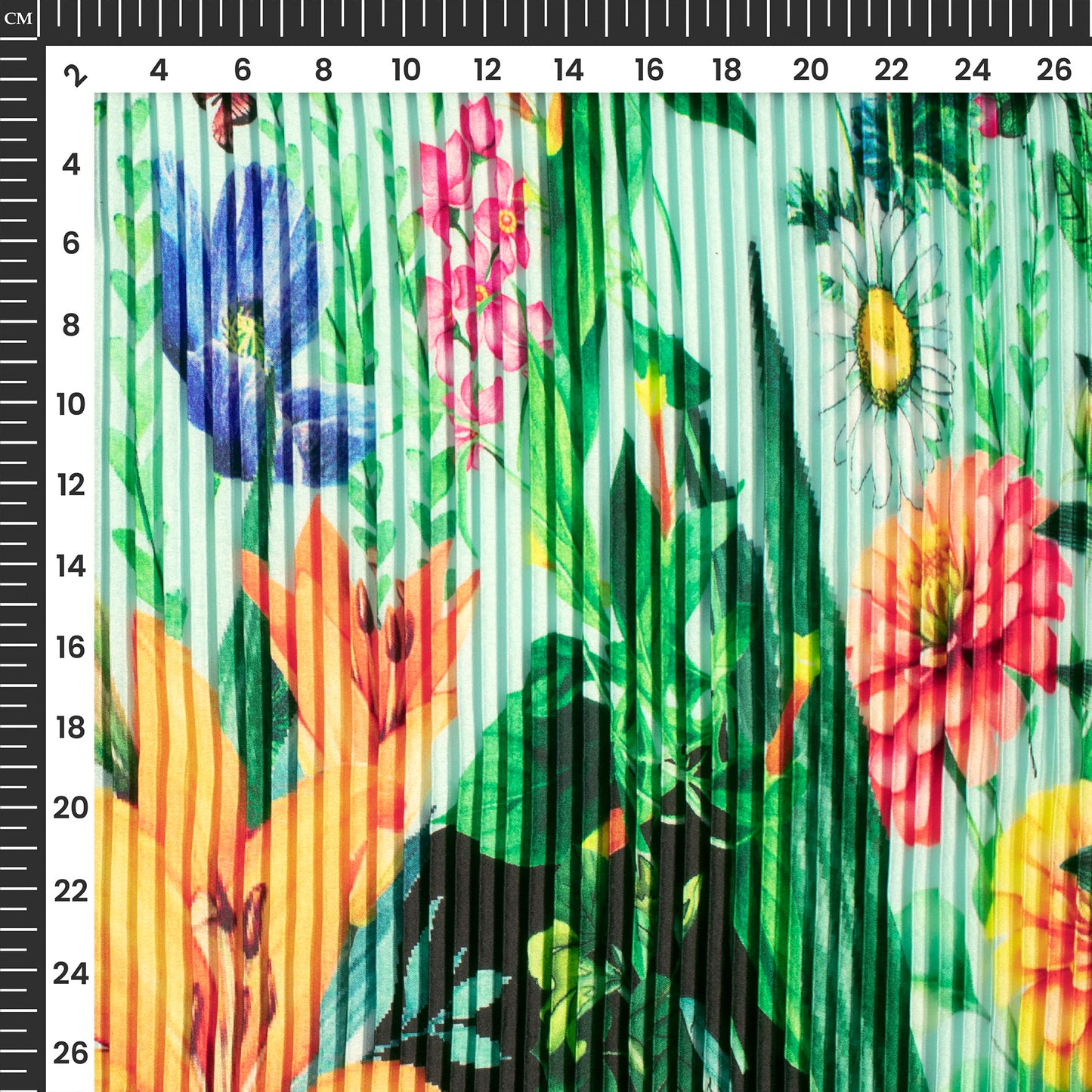 Mint Green Floral Digital Print Japan Satin Pleated Fabric