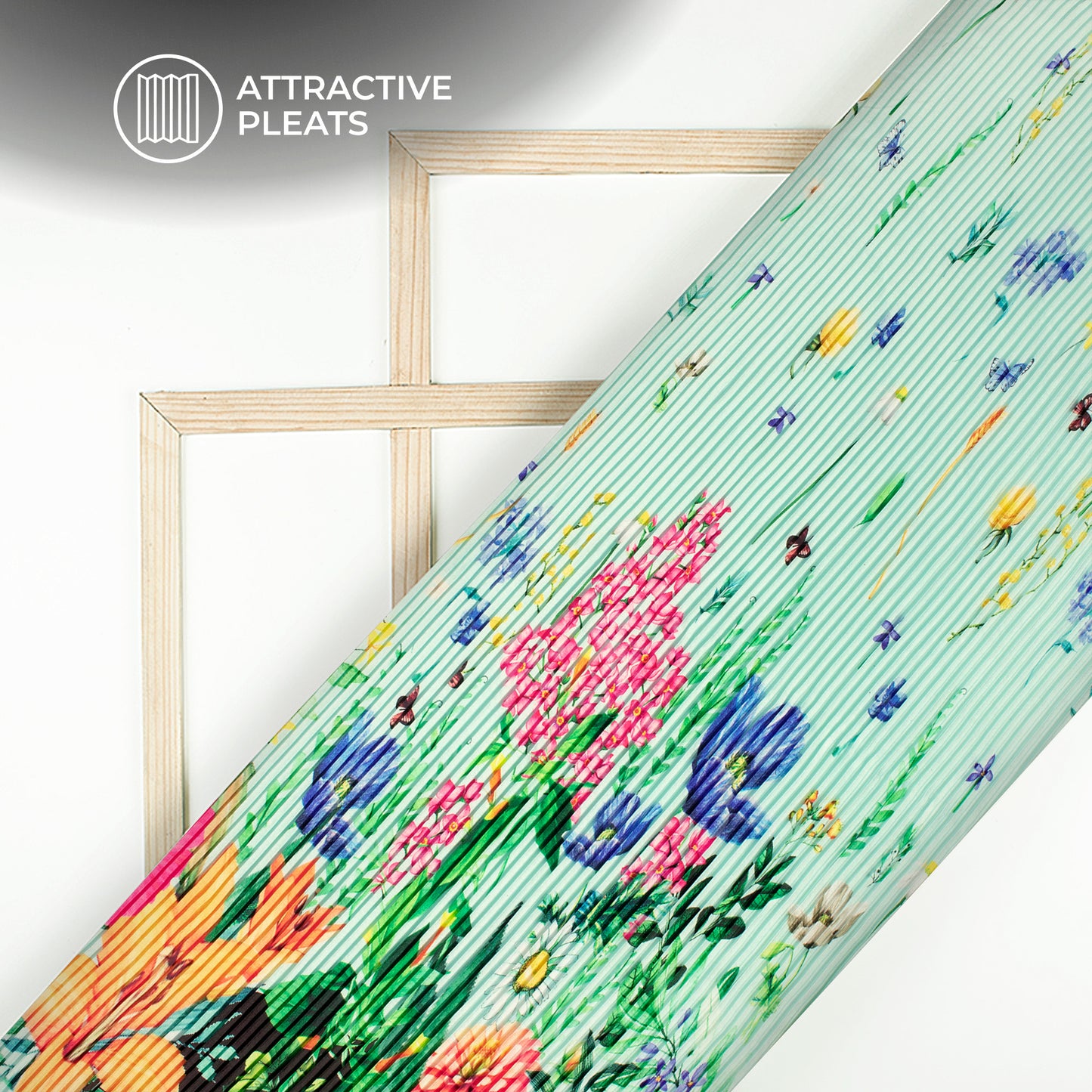 Mint Green Floral Digital Print Japan Satin Pleated Fabric