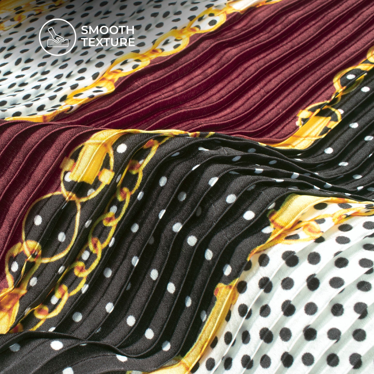 Stylish Polka Dot Chain Digital Print Japan Satin Pleated Fabric