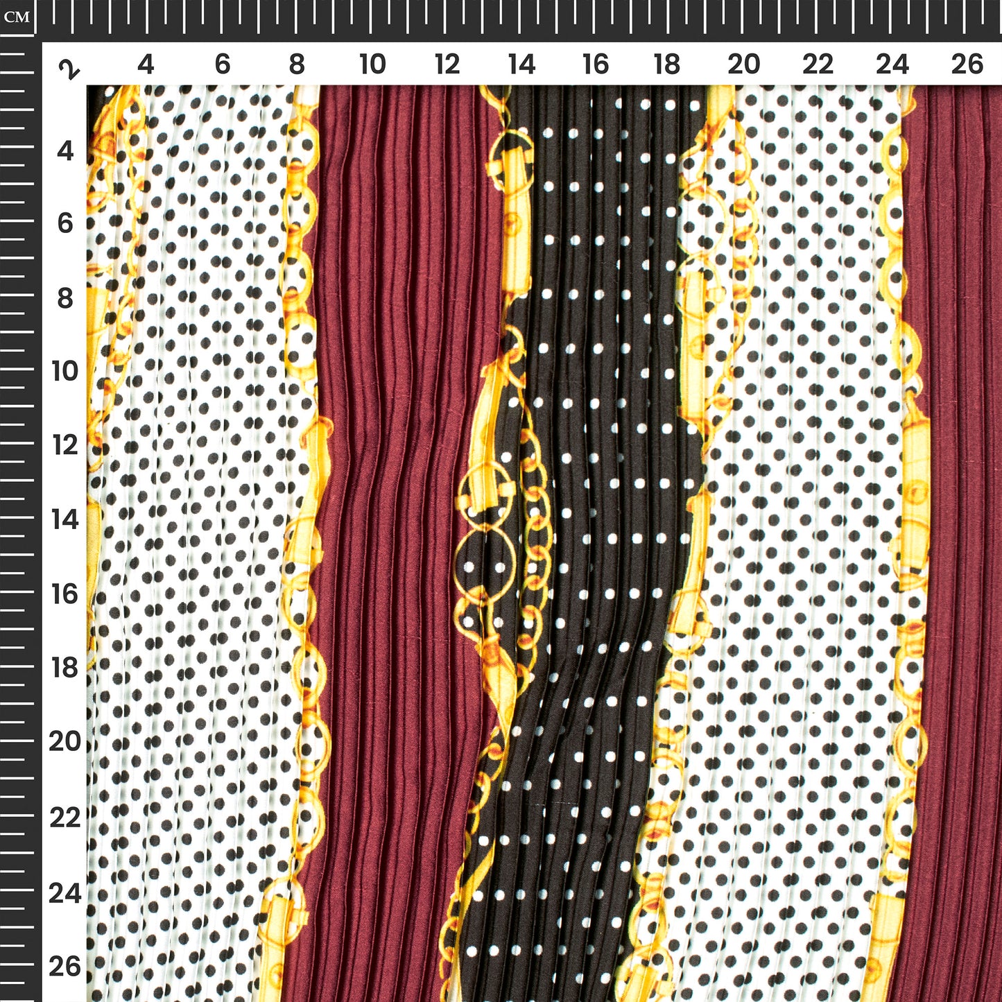 Stylish Polka Dot Chain Digital Print Japan Satin Pleated Fabric