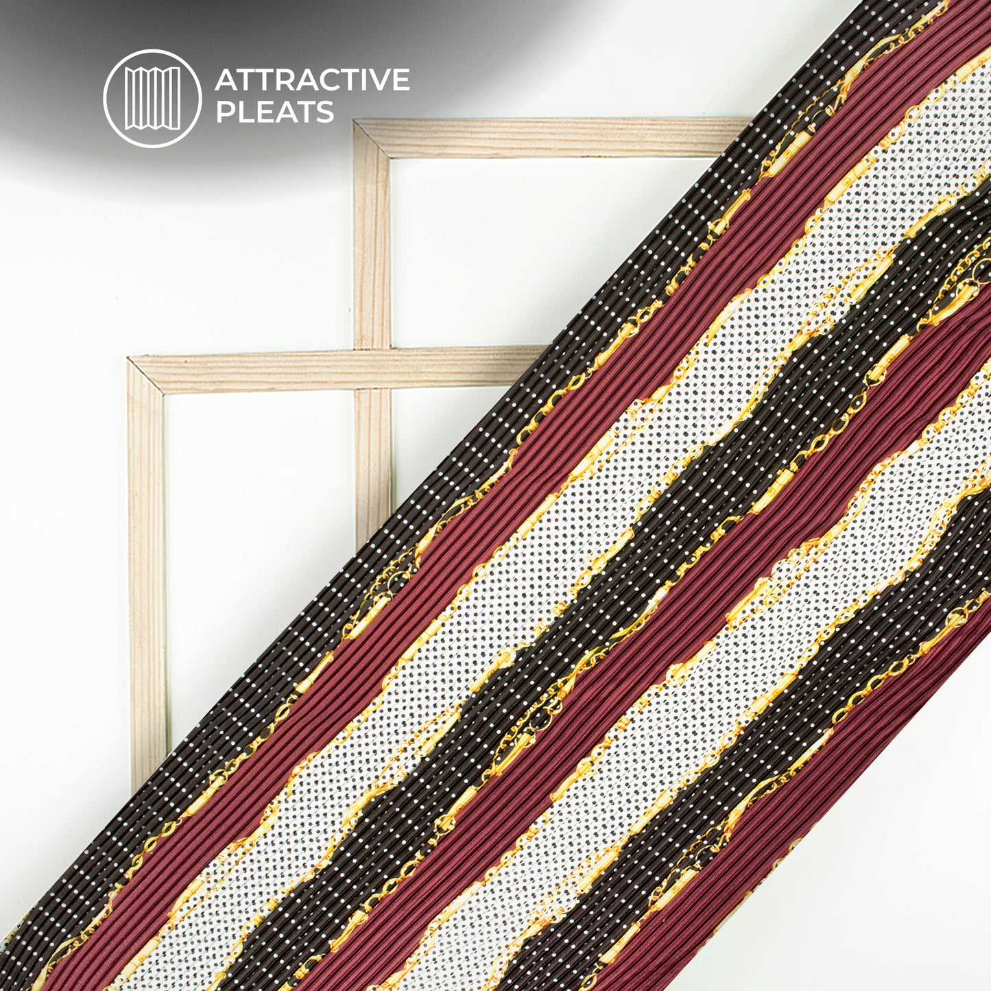 Stylish Polka Dot Chain Digital Print Japan Satin Pleated Fabric