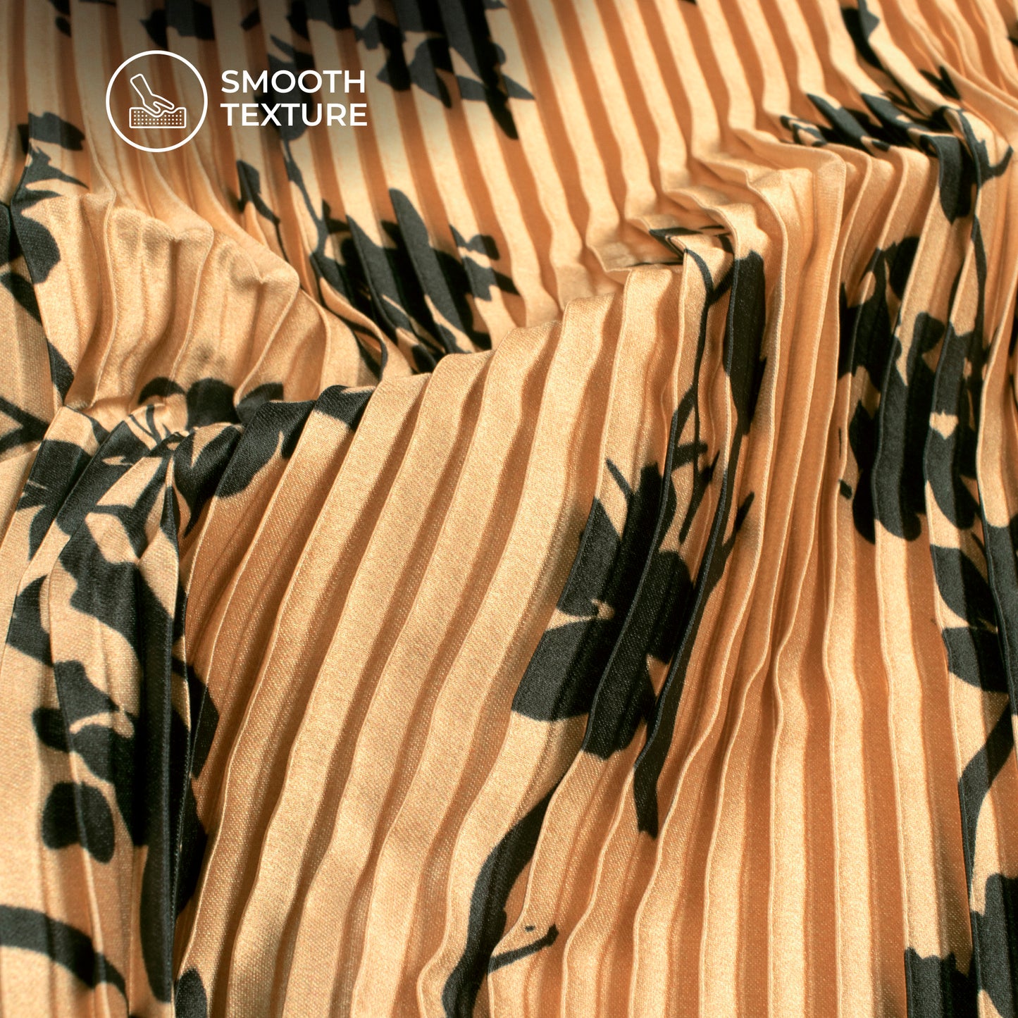 Copper Brown Floral Digital Print Japan Satin Pleated Fabric