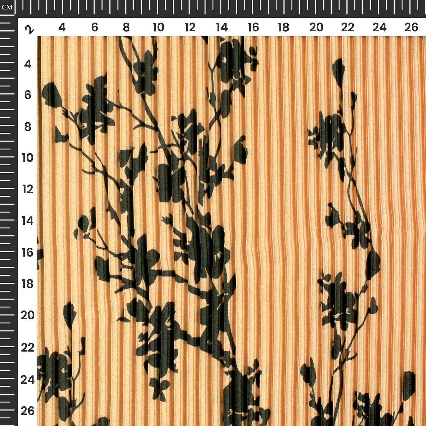 Copper Brown Floral Digital Print Japan Satin Pleated Fabric