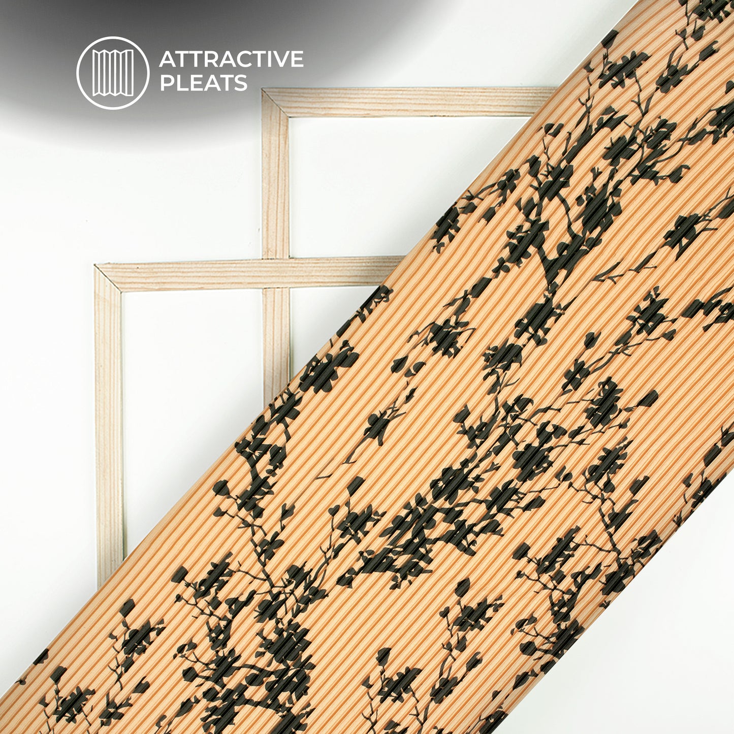 Copper Brown Floral Digital Print Japan Satin Pleated Fabric