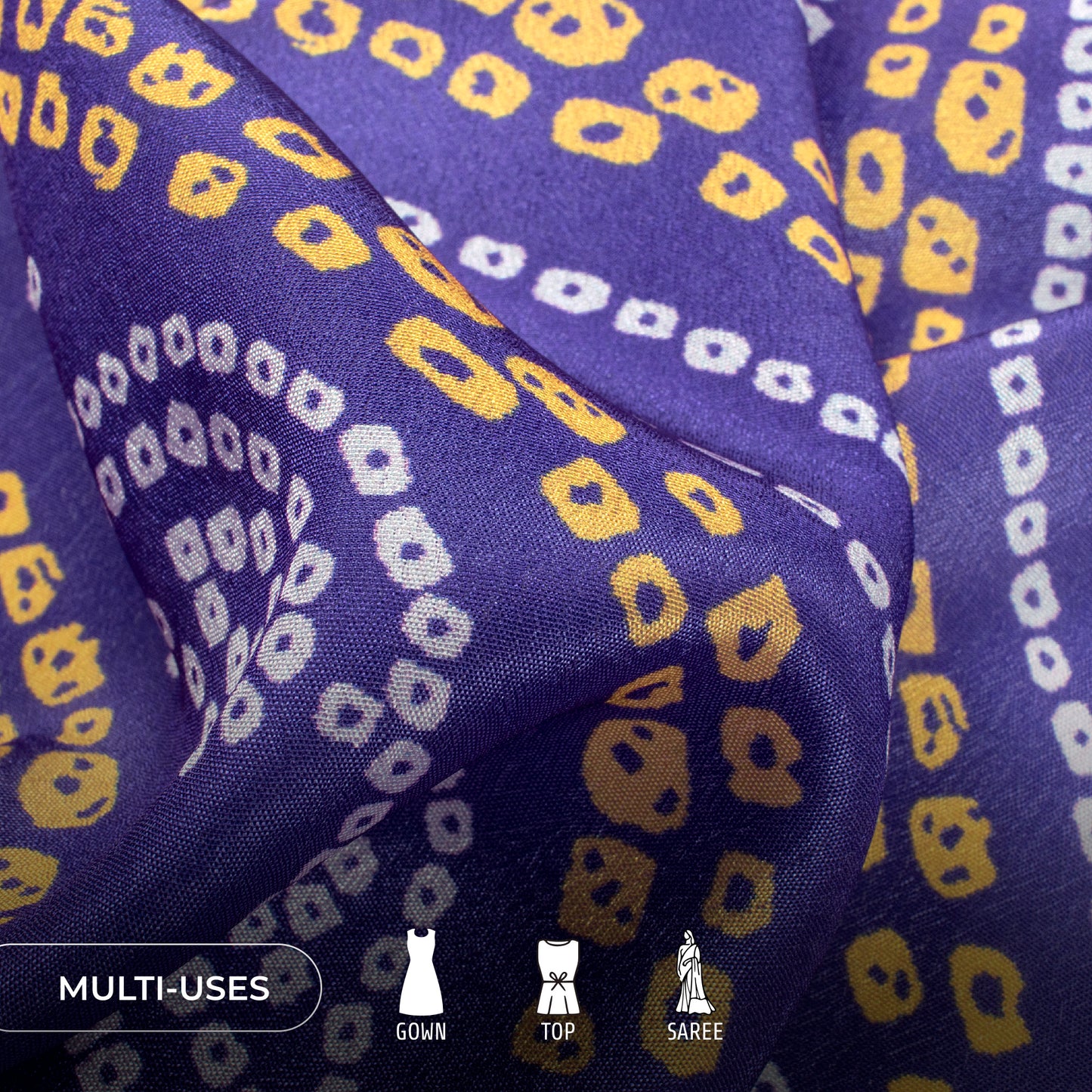 Royal Blue Bandhani Digital Print Chinnon Chiffon Fabric