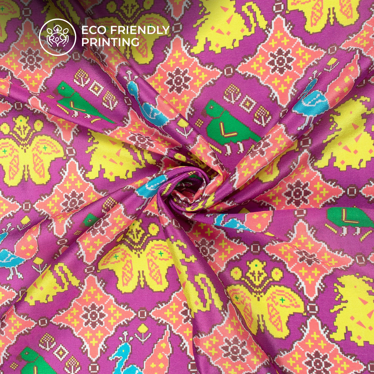 Fuchsia Pink Patola Digital Print Chinnon Chiffon Fabric