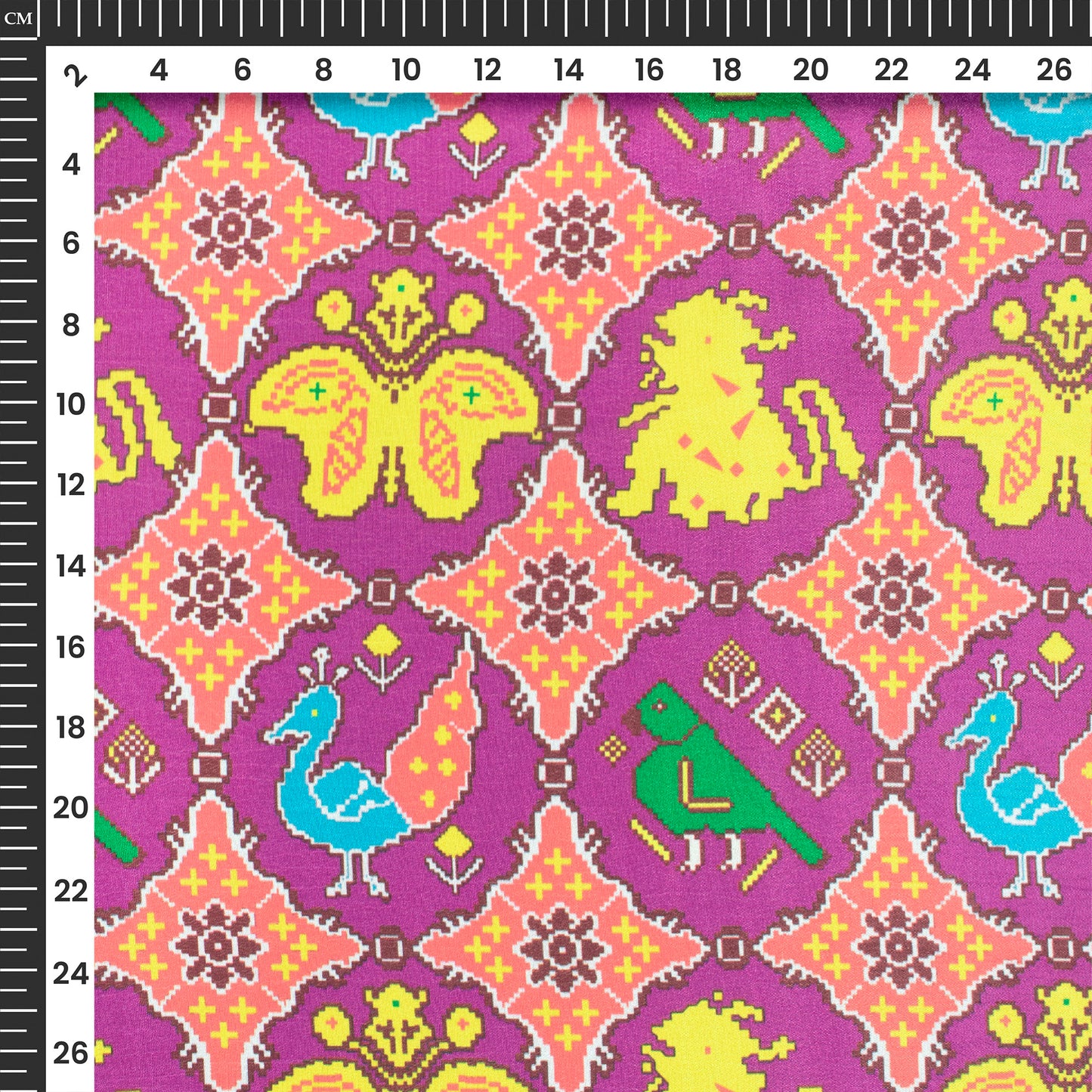 Fuchsia Pink Patola Digital Print Chinnon Chiffon Fabric