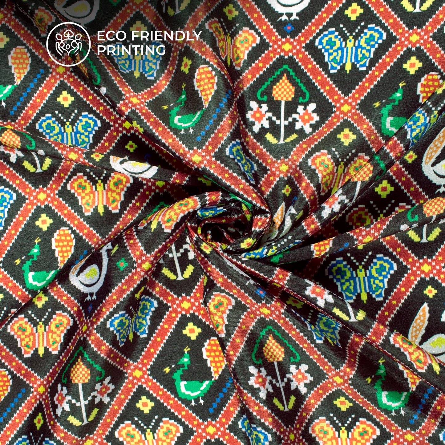 Black And Maroon Patola Digital Print Chinnon Chiffon Fabric