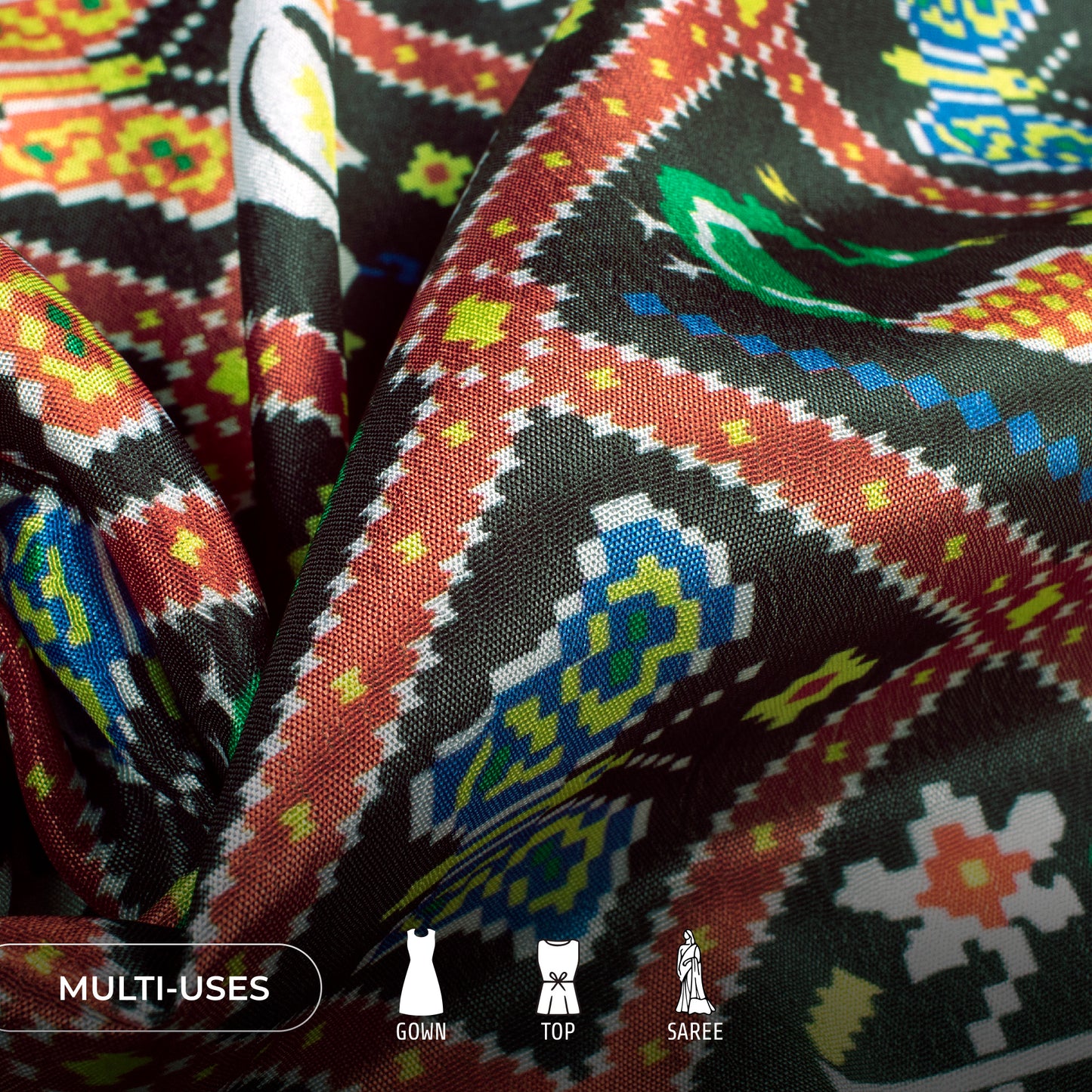 Black And Maroon Patola Digital Print Chinnon Chiffon Fabric