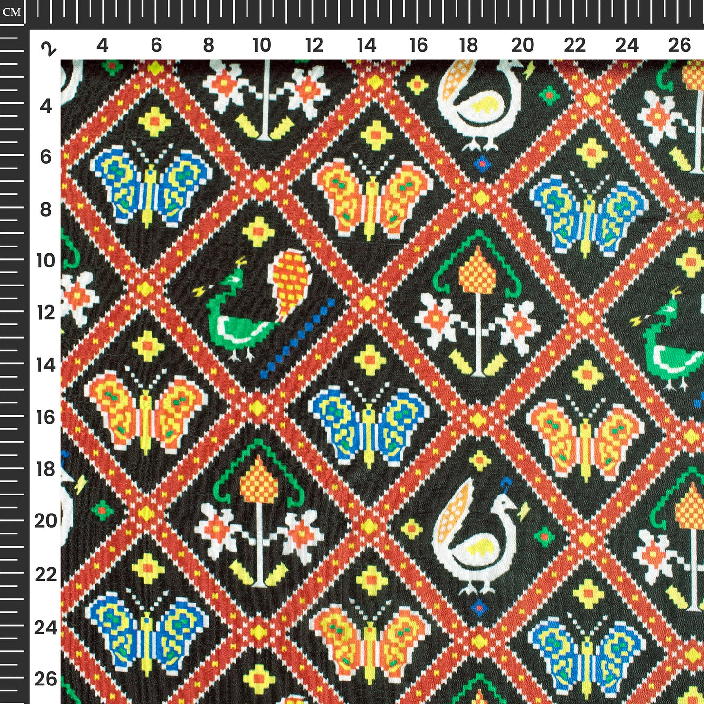 Black And Maroon Patola Digital Print Chinnon Chiffon Fabric