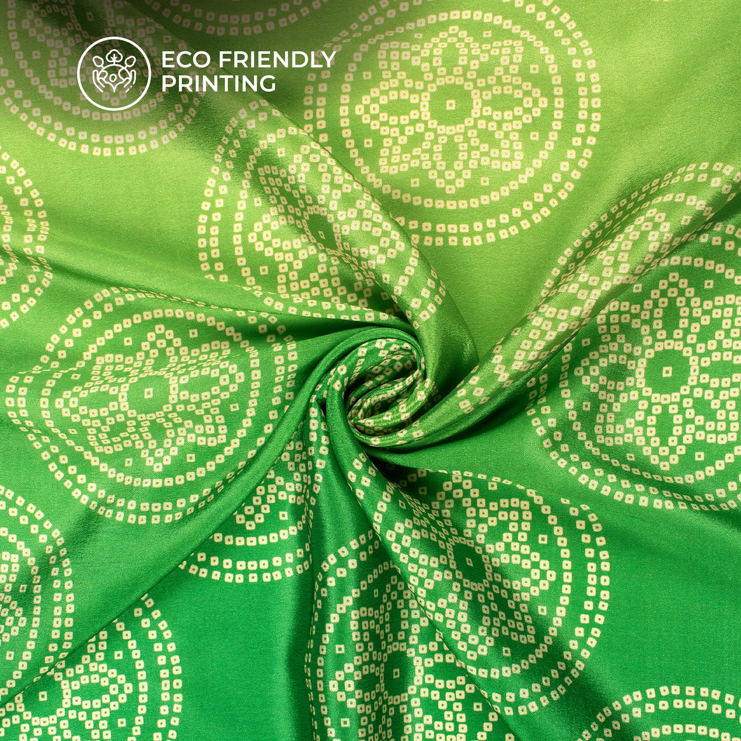 Maximum Green Bandhani Digital Print Chinnon Chiffon Fabric