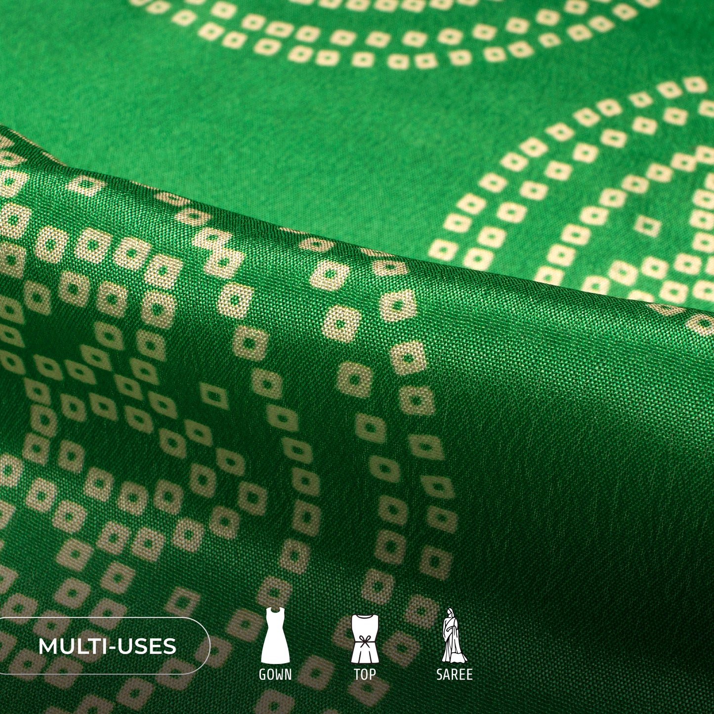 Maximum Green Bandhani Digital Print Chinnon Chiffon Fabric