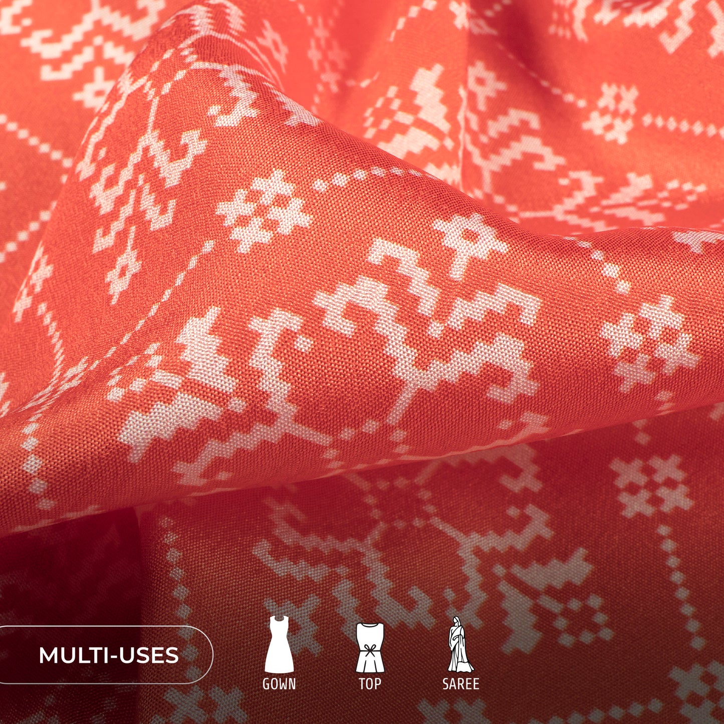 Rose Red Patola Digital Print Chinnon Chiffon Fabric