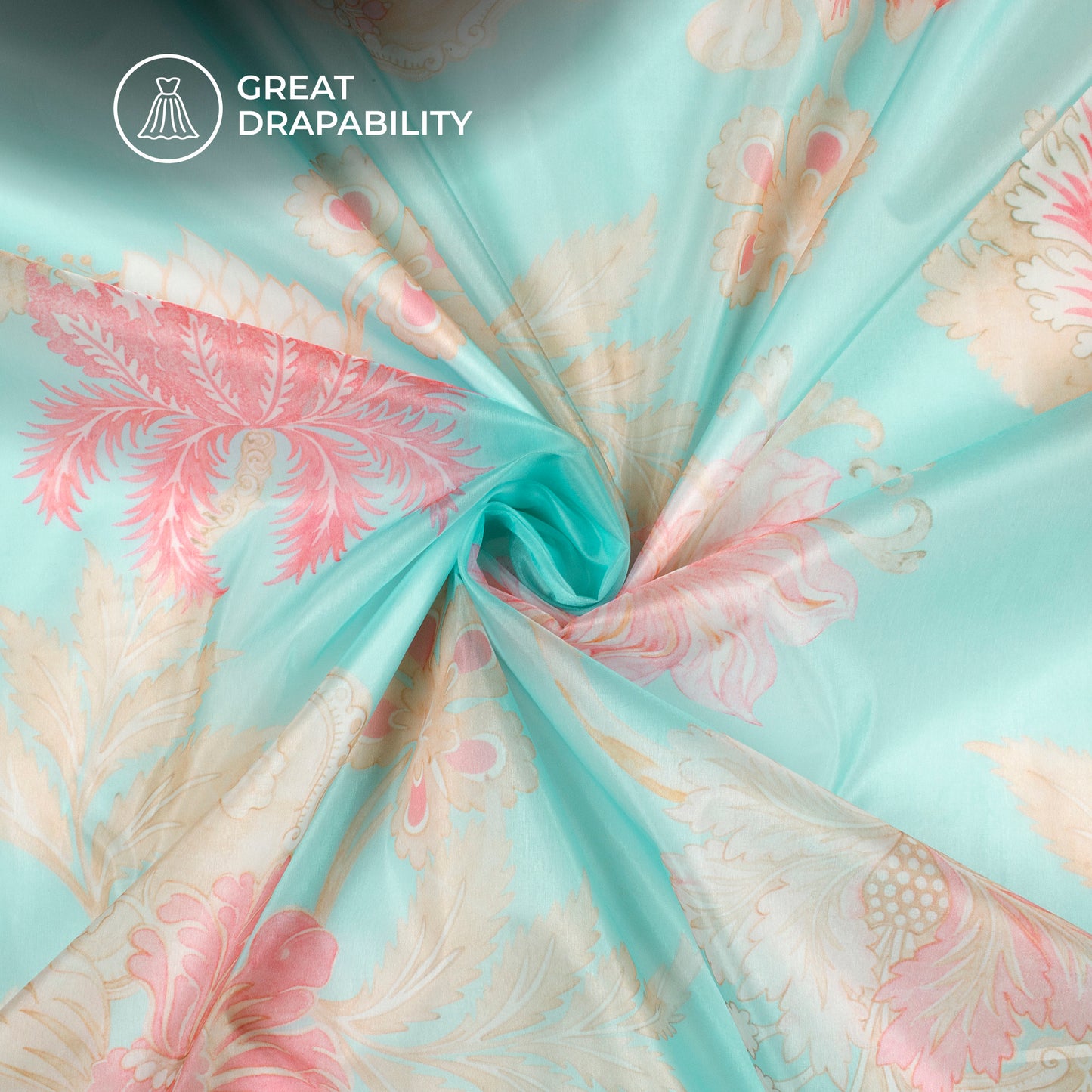 Baby Blue Floral Digital Print Organza Satin Fabric