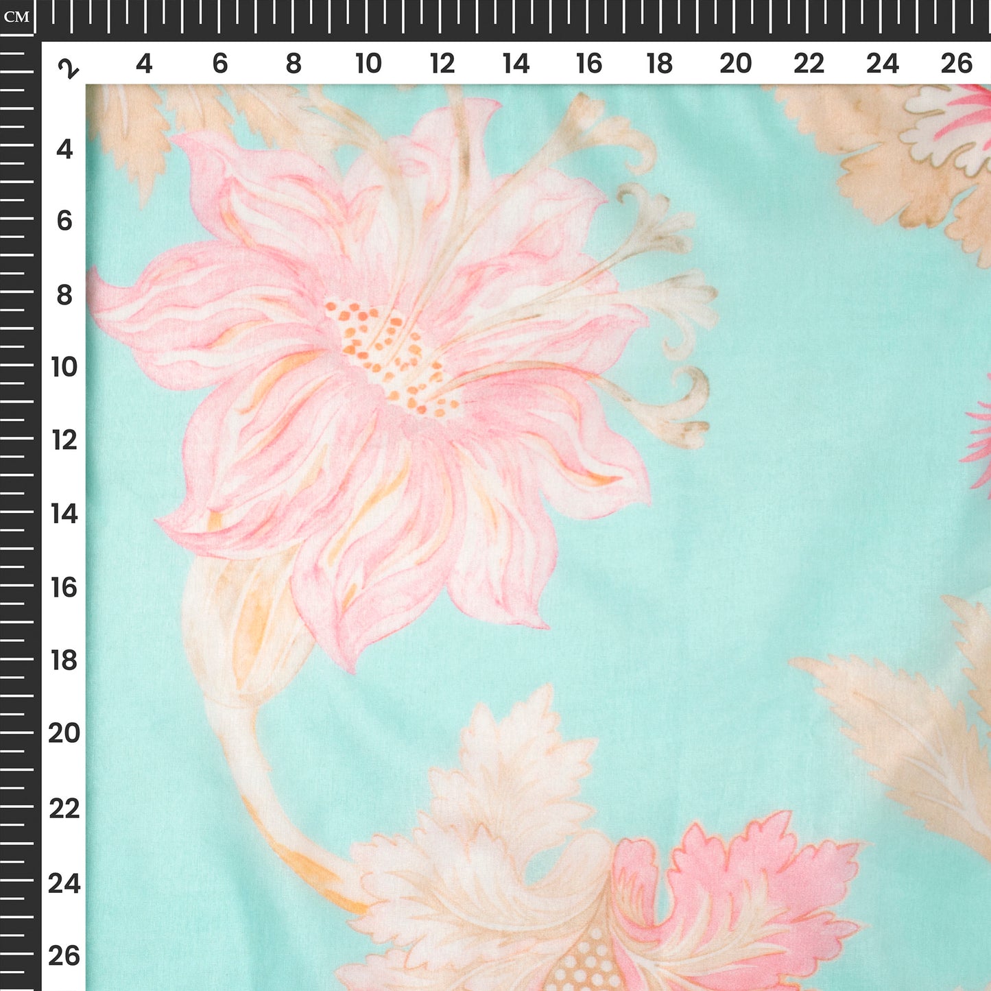 Baby Blue Floral Digital Print Organza Satin Fabric