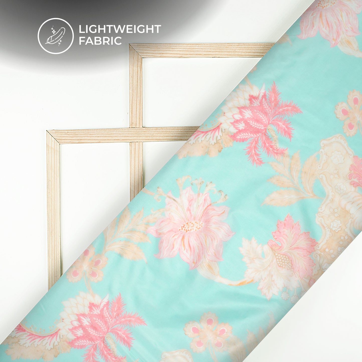 Baby Blue Floral Digital Print Organza Satin Fabric