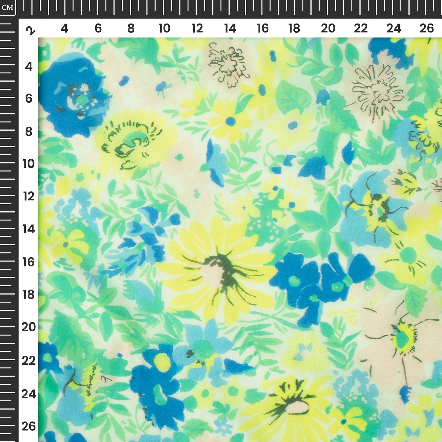 Baby Blue Floral Digital Print Organza Satin Fabric