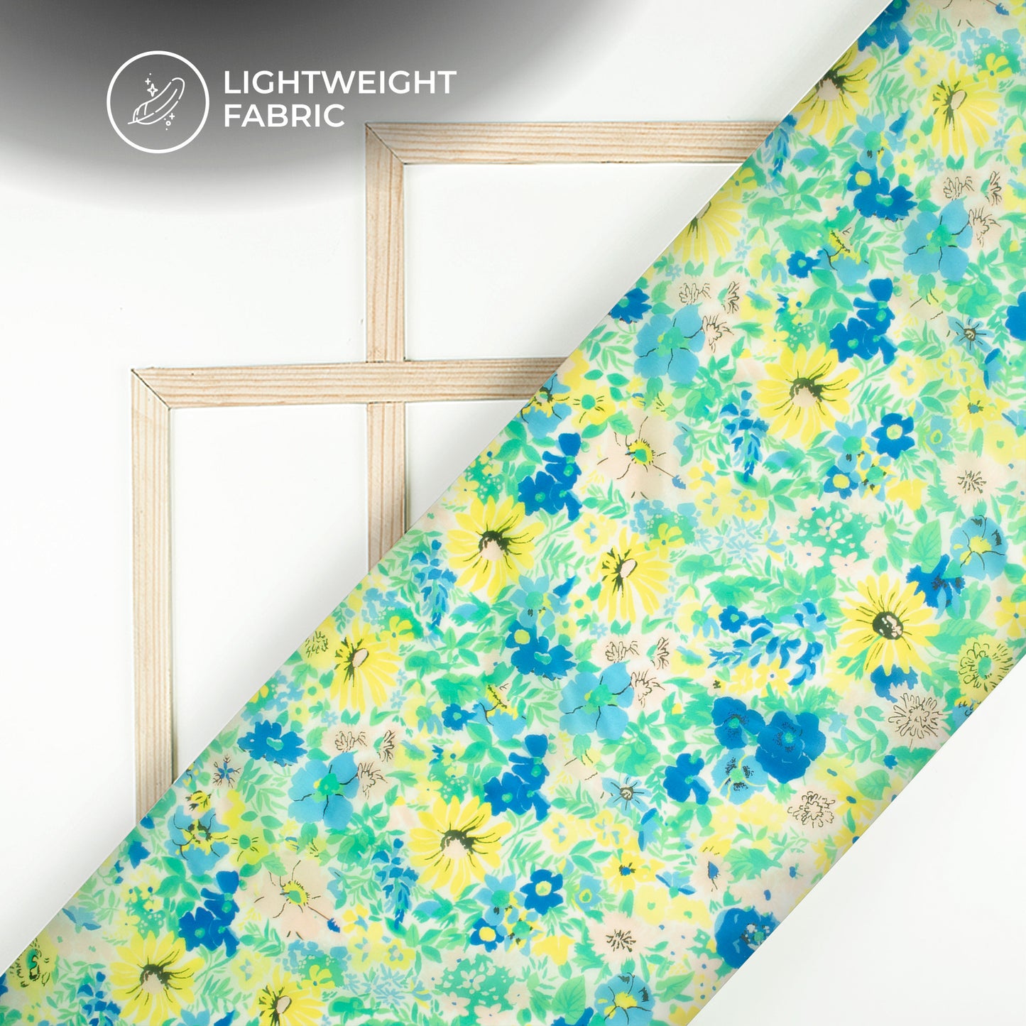Baby Blue Floral Digital Print Organza Satin Fabric
