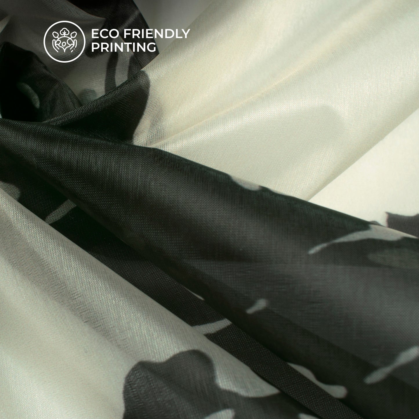 Black Floral Digital Print Organza Satin Fabric