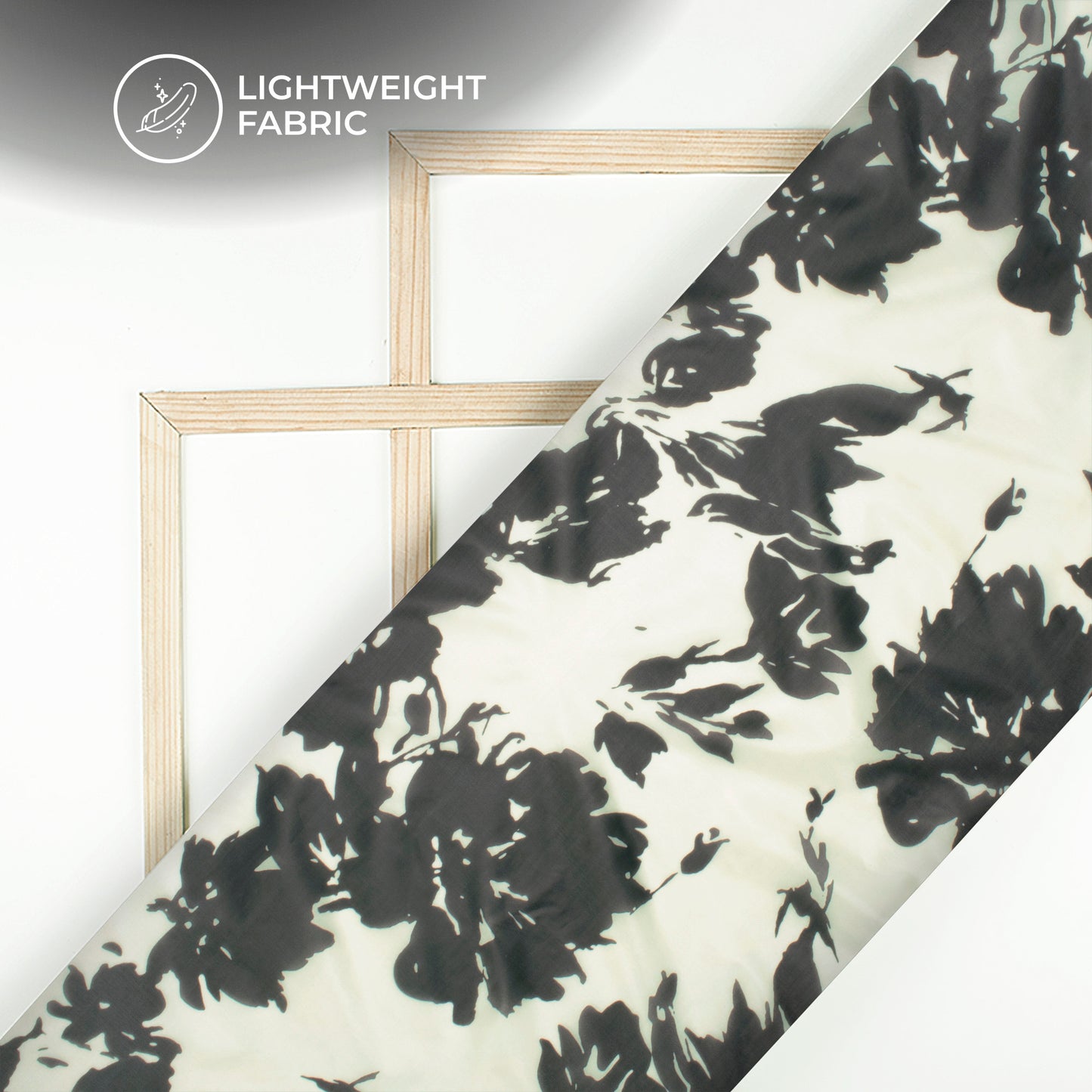 Black Floral Digital Print Organza Satin Fabric