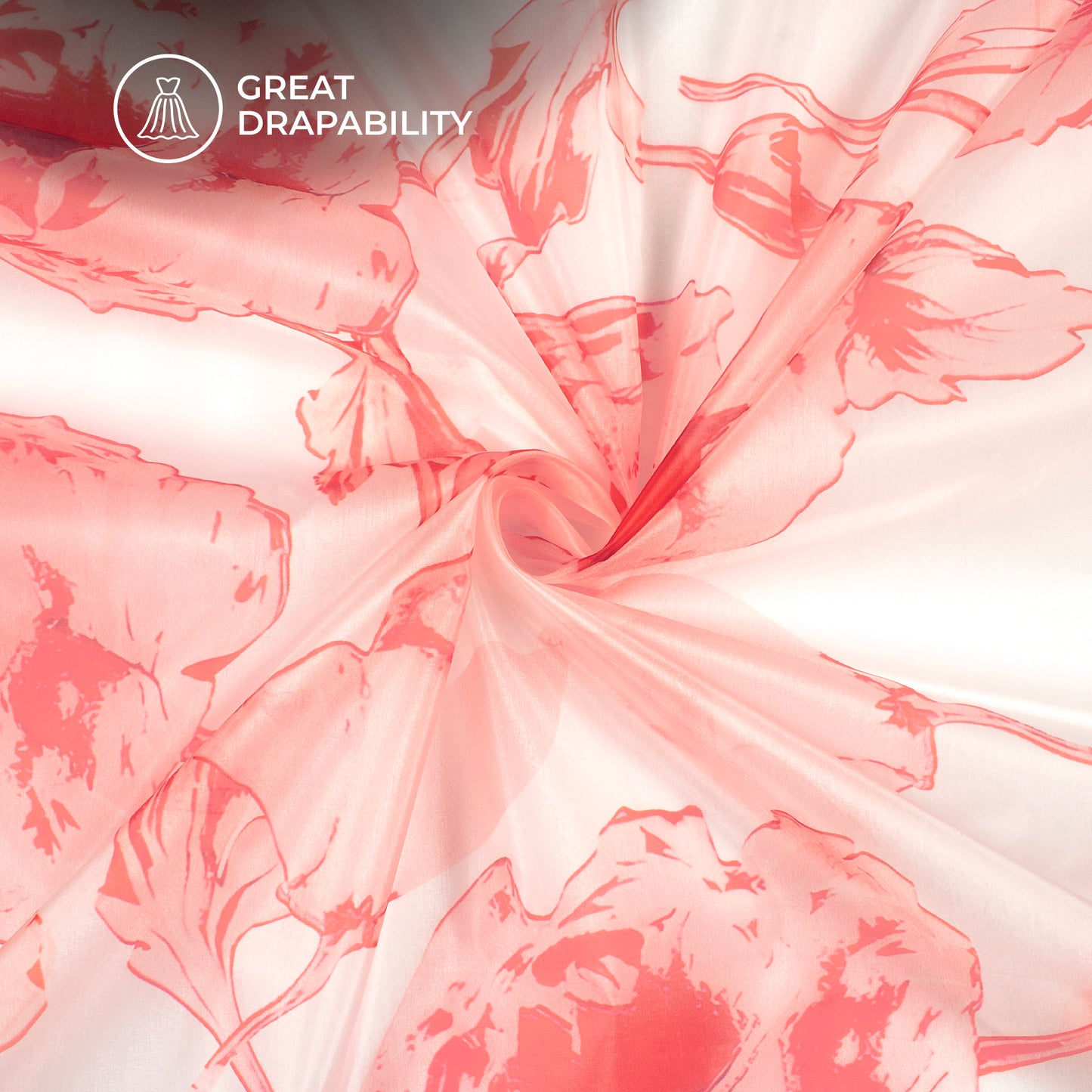 Scarlet Red Floral Digital Print Organza Satin Fabric